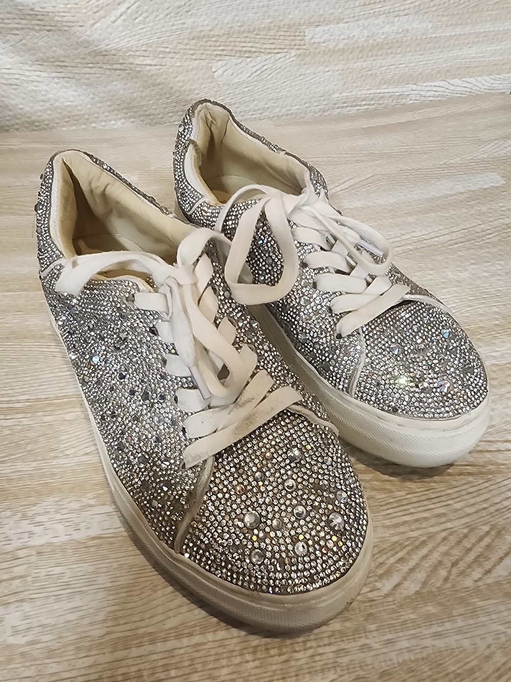 Betsey Johnson Silver Rhinestone Platform Sneakers Size 7M